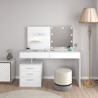 Coiffeuse blanche en bois style français en bois, style miroir, meuble d'angle, avec tabouret, 1 pièce