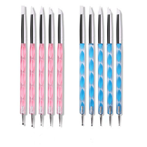 5 pcs/सेट नीला गुलाबी राइनस्टोन सजावट नाखून कला पेंटिंग ब्रश किट स्टील डोटिंग नाखून कला पेंट पेन डोटिंग पेन - Product Image 1