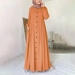 加大码土耳其马来西亚阿拉伯穆斯林女士官方服装纽扣休闲传统服装伊斯兰阿巴亚卡夫坦服装