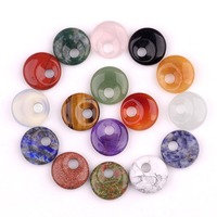 Pendentif Donut en Pierre Précieuse 20mm, Améthyste, Œil de Tigre, Agate, Quartz, Breloque Perle à Grand Trou, Breloque Pierre Précieuse à Grand Trou Latéral pour Bijoux DIY