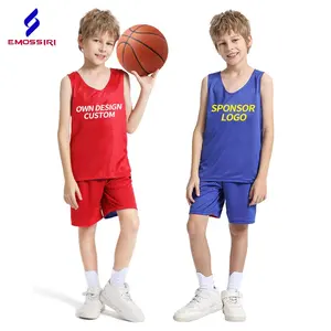 소년 뒤집을 수있는 농구 저지 세트 어린이 농구복 균일 통기성 양면 농구 셔츠 어린이를위한 5101