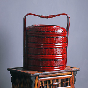 <b>Bamboo</b> Woven Basket Round Multi Layer Food Storage <b>Container</b> Kitchen Use Standing Type Handicrafts Chinese Style - Product Image 2