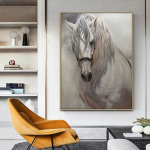 Natürliche große Büro handgemachte Acryl schwarz mit weißen Kunstwerk moderne Dekoration Wand kunst Tier ölgemälde Pferd Dekor - Product Image 4