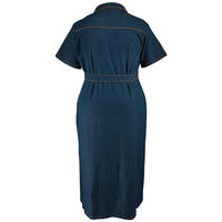 Robes maxi longues décontractées en denim uni à manches courtes et col rabattu pour femmes grandes tailles, taille empire, été