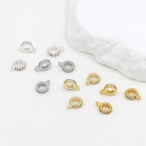 Colgante redondo con cuentas de circonio chapado en oro y cobre, accesorios de joyería DIY para hacer pulseras C45 - Product Image 2