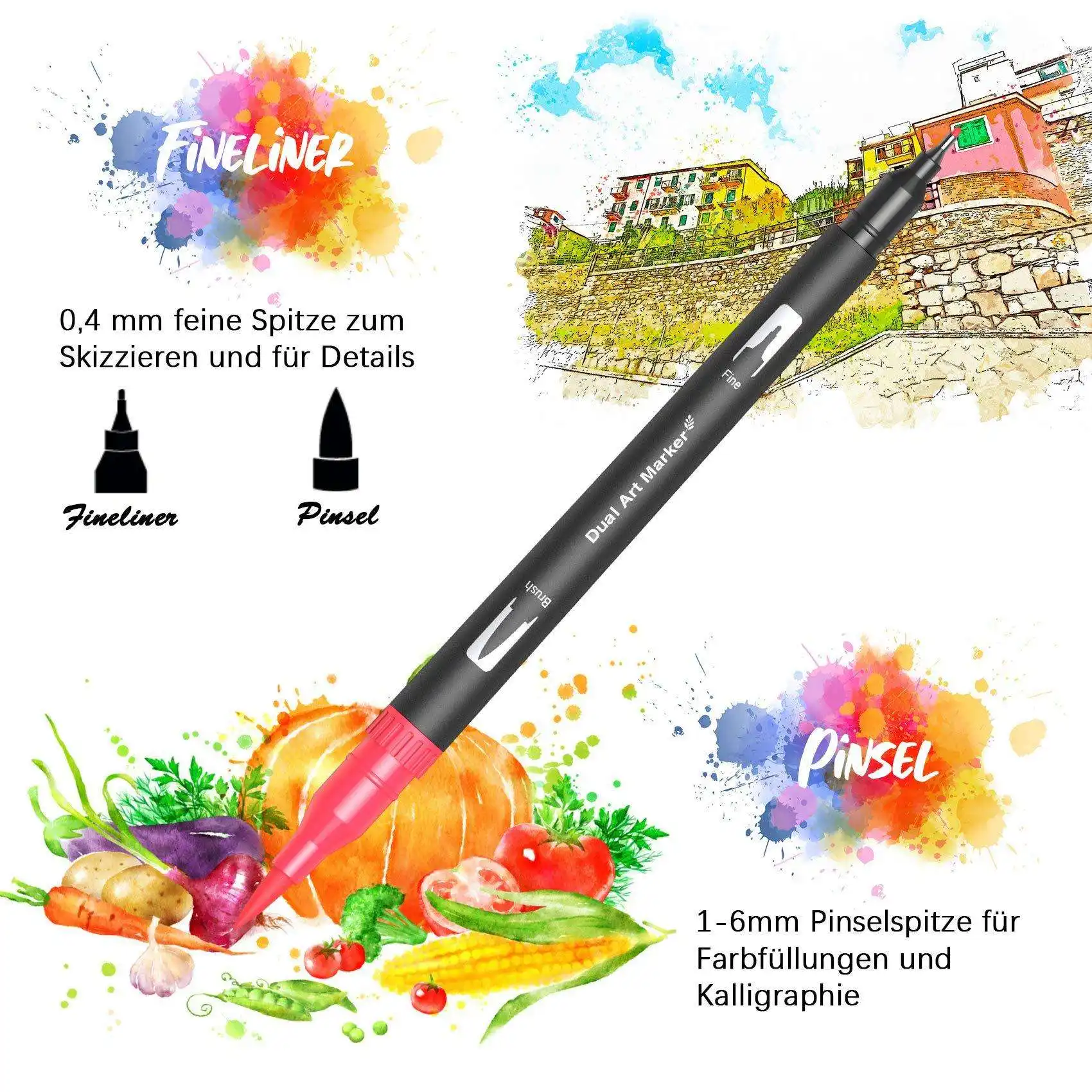 120 Unique Colors Flexible Dual Tip Art Marker Nylon Brush Tip Hook Line Pen Watercolor Brush Pen