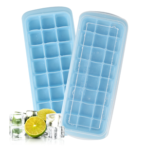 GLOWAY Premium, cetakan baki kubus es silikon dapat ditumpuk anti lengket dengan tutup plastik bebas BPA pelepasan mudah - Product Image 1