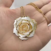 Idées cadeaux pour la fête des mères, collier en rose véritable plaqué or, artisanat fait main, bijoux en fleurs naturelles, artisanat métallique pour cadeau d'amour et de mariage