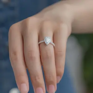 Groothandel Luxe Sieraden Wit Vergulde Peer Vorm Moissaniet Diamant 925 Sterling Zilveren Ringen