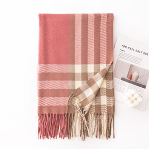Écharpe vintage <span class=keywords><strong>en</strong></span> tissu écossais de luxe, épaisse pour l'hiver, douce, classique, texturée, couverture tricotée avec des pompons - Product Image 3