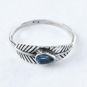 Anillo de Boda de Plata de Ley 925 al por Mayor, Joyería India de Plata Fina Hecha a Mano con Topacio Azul en Engaste de Bisel para Fiesta - Product Image 3