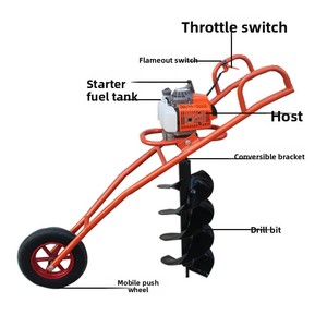 Xăng Mặt Đất Khoan Tay Đẩy Loại Trái Đất Khoan Cây Trồng Đào Máy Trái Đất Khoan Khoan Với Bánh Xe - Product Image 3
