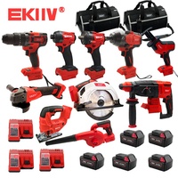 EKIIV Ensemble d'outils industriels 12 pièces 18V sans fil sans balais, comprenant perceuse sans fil et autres outils à main, kit d'outils