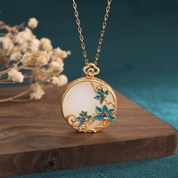 Collier vintage en jade de Hotan, bijoux en cuivre doré, style chinois, collier en pierre de jade bleu cloisonné doré