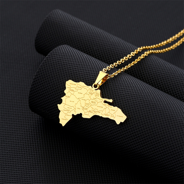 Collana a catena con mappa della repubblica dominicana per donna uomo in acciaio inossidabile Color oro bandiera della Dominica ciondolo Collare Jewelry muslimah  36