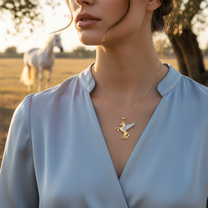 14K <b>Solid</b> Gold Pegasus Horse <b>Necklace</b> Animal Charm Equestrian Pendant Flying Horse - Product Image 3