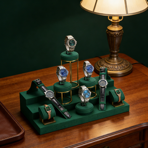 Soporte para Relojes de Pulsera de Terciopelo Verde a Precio de Fábrica, Soporte Metálico Personalizado con Logotipo, Expositor de Lujo para Relojes - Product Image 6