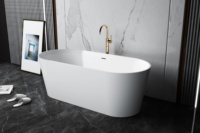 Baignoire ovale autoportante moderne en surface solide, blanc mat, en pierre artificielle, avec accessoires complets