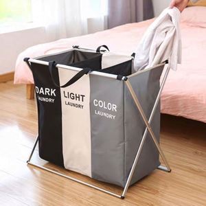 Panier à linge pliable imperméable en tissu Oxford à 3 sections avec logo personnalisé - Product Image 1
