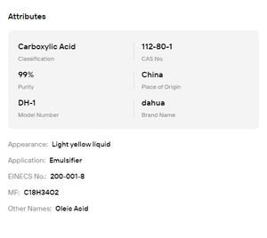 สารอิมัลซิไฟเออร์กรดโอเลอิกเกรดอุตสาหกรรม ความบริสุทธิ์ 99% สารตัวกลางสำหรับผลิตภัณฑ์เคมี CAS 112-80-1 - Product Image 6