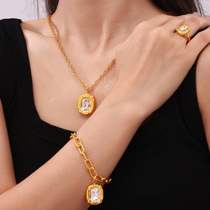 Zircon Stainless Steel Jewelry Set 18K Gold Plated Trendy Bracelet and Korean <b>Stud</b> <b>Earrings</b> for Wedding Gift - Product Image 2