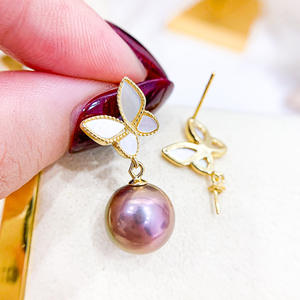 Boucles d'oreilles pendantes en argent S925 avec perles rondes de 9 à 15 mm, accessoire de perles DIY, 21119, pour la mode - Product Image 1