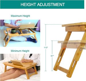Bàn Để Đùi Máy Tính Xách Tay, Chiều Cao Và Góc Điều Chỉnh Được Bằng Tre, Giá Để Bàn Có Thể Gập Lại Với Khe Cắm Điện Thoại Máy Tính Bảng - Product Image 4