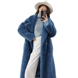 Giacca in Pelliccia Sintetica Teddy Bear Plus Size Blu e Marrone <span class=keywords><strong>Topshop</strong></span>, Cappotto Lungo in Pelliccia Mongola per Donna - Product Image 1