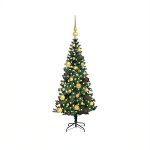 Árbol de Navidad Artificial Preiluminado de 47.24 Pulgadas, Verde, de PVC, Construcción Metálica, con Luces LED Blancas Cálidas, para Interiores, con Adornos - Product Image 1