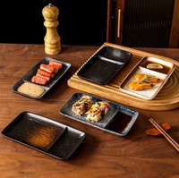 Plato rectangular de cerámica estilo japonés para sushi con compartimento para salsa, plato de porcelana de 2 compartimentos para dim sum, para restaurante