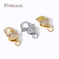 Fermoirs de homard ronds en forme de cœur en laiton plaqué or 18 carats attaches incrustées de zircon pour bracelets et bagues à bricoler soi-même composants de bijoux