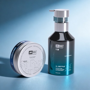 Kit d'emballage cosmétique minimaliste en aluminium : Pot à pommade argenté et flacon pulvérisateur continu pour les produits de coiffure masculins modernes - Product Image 1