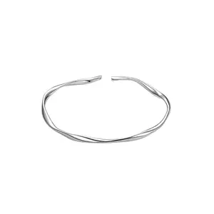 Mobius Style 925 Sterling Silver Irregular Geometric Lines Adjustable Bracelet for Women Girls