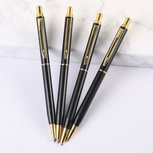 Matte Black Gold Trim Click Metal Ballpoint Pen, Classic Executive Retractable Signature Pen Custom Logo for Business - Product Image 2