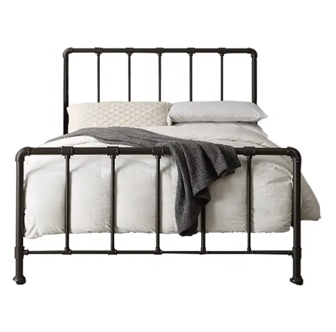 Meuble de chambre à coucher en fer, cadre de lit noir en métal