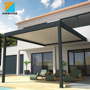 <span class=keywords><strong>Pergola</strong></span> imperméable à <span class=keywords><strong>toit</strong></span> à lames orientables en aluminium avec rideaux latéraux électriques et mur en verre <span class=keywords><strong>coulissant</strong></span> - Product Image 1