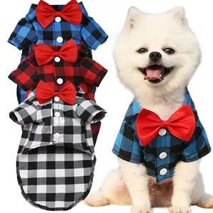 Pet Clothes Large 4XL Bulldog Pet Clothing Plaid Dog Shirts Breathable Cat Dog Clothes and Accessories Wedding Suit Dog Vest