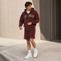 Ensemble sweat à capuche zippé en tricot gaufré personnalisé IKDEER avec short à cordon de serrage et lettres appliquées pour un style urbain décontracté vintage
