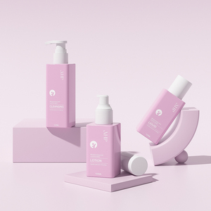 Bộ chai mỹ phẩm hình vuông thời trang mới màu hồng, gồm chai dầu gội và hộp đựng dầu gội đầu - Product Image 2