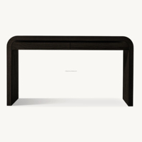 Bureau d'écriture en chêne massif séché au four, poste de travail pour bureau à domicile, profil incurvé, deux tiroirs, mobilier en bois moderne Japandi