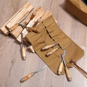 도매 방수 왁스 칠 캔버스 도구 키트 파우치 소형 기능 휴대용 롤업 도구 가방