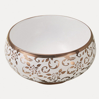 Lavabo en céramique blanc classique, motif floral doré, forme bol profond, rebord électroplaqué, en porcelaine cuite à haute température, pour comptoir