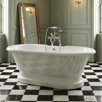 Baignoire autoportante traditionnelle en fonte blanche avec pieds chromés, modèle HM-70