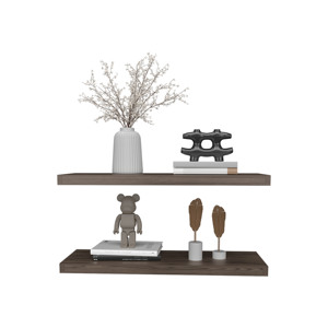 Floating <b>Shelves</b> 1.50 In H 2 <b>Shelves</b> Walnut <b>Wall</b> <b>Mount</b> Display <b>Shelf</b> - Product Image 4