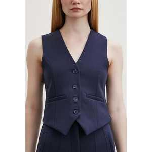 Chaleco con Copas Forradas para Mujer, Azul Marino, con Cinturón - Product Image 2