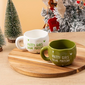 Caneca de Café Cerâmica Verde e Branca com Coração, 230ml/7.8oz, Irregular, Fofa, Artesanal, Acabamento Fosco, para Latte, Macchiato, Leite e Suco - Product Image 2
