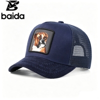 Gorra trucker de lona de malla poco profunda de 5 paneles, unisex, con bordado de animal y aplique, para playa, actividades al aire libre, moda de verano, estilo béisbol
