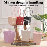 Tas tangan trapesium Macaron Besar Sedang untuk penataan bunga kotak kemasan buket bunga tahan air tas kertas bunga segar