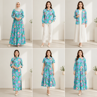Kain Tenun Linen Organik 100% Ramah Lingkungan Motif Bunga Latar Belakang Biru Gaun Wanita Kemeja Rok Gaya Cina Baru Panjang
