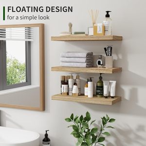 Wooden <b>Wall</b>-<b>mounted</b> <b>Shelves</b> 3 Tier Rectangle Multipurpose Display Rack Ironwood <b>Shelf</b> 55 - Product Image 4